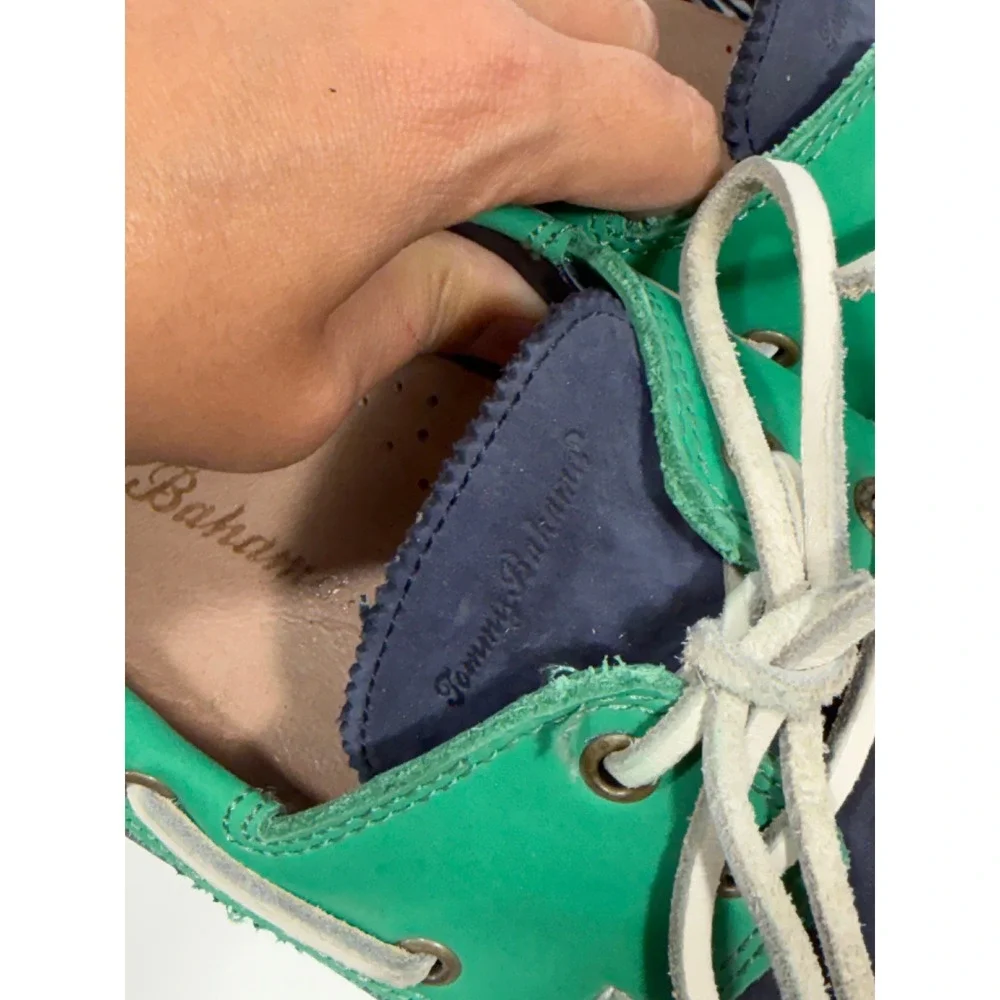 Tommy Bahama Arlington Mens 11M Navy Green Leather Boat Shoes TFM00149-220